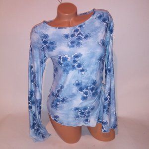 Angel vs Devil Bouse‎ Y2K Vintage Large Blue Silver Floral Asymmetrical Hem Side